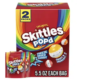 Skittles Pop'd Originals Freeze Dried, Resealable Candy, 5.5 oz, 2 pk.