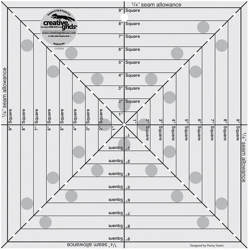 Creative Grids 9.5" Square It Up or Fussy Cut Square Ruler CGRSQ9
