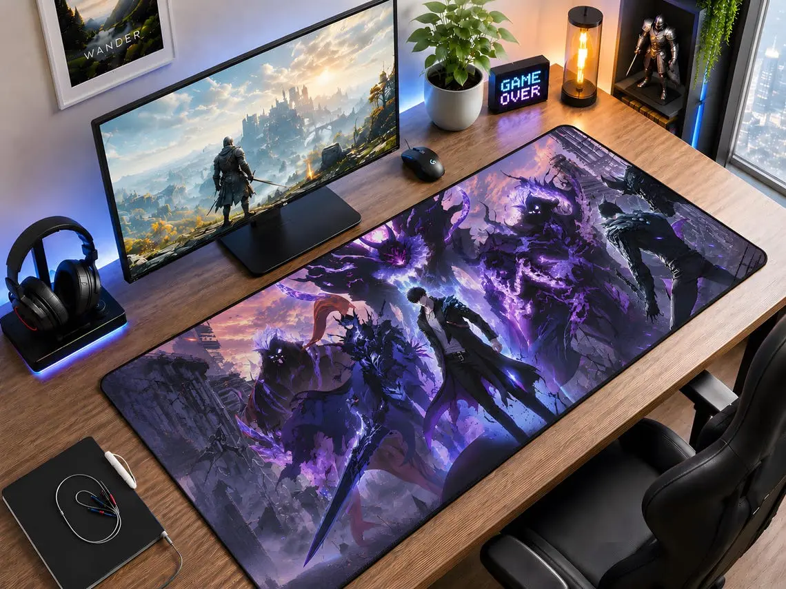 Solo Leveling Sung Jin-Woo Anime Desk Mat, Purple Shadow Fantasy Gaming Pad 5232