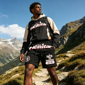 Men's Hellstar "Path to Paradise" Graphic Shorts, Y2K Streetwear Cotton Jogger Shorts，Men's Streetwear Shorts, Y2K Jogger Shorts, Cotton Casual Shorts, Graphic Print Shorts，Hip Hop Outfit Shorts, Summer Casual Wear, Trending Streetwear Brand
