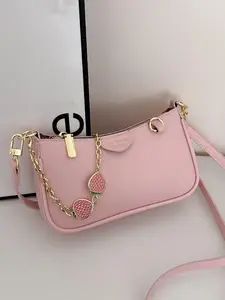 Ladies' fashionable, simple and high-end style, easy to match with shoulder bags, daily solid color design, strawberry chain decoration armpit bags, suitable for various occasions such as dates, shopping, and parties Shoulder Bag Crossbody