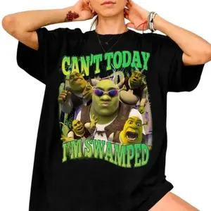 💚[Graphic Tee][100%Cotton]💚Can't Today I'm Swamped Shirt Shrek Funny Trending Shirt Trending Tee Shrek Face Meme Shirt Classic Cotton Unisex Graphic Tee Viral Meme Streetwear Casual Cotton Top TikTok Trend Funny Oversized Style Shirt