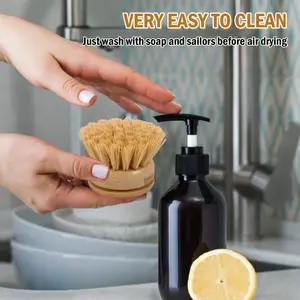6pcs Bamboo Dish Brush Head Soft Bristle Horse Hair Natural Cleaning Brush Head Environmental Protection Cleaning Brush Replacement Head Easy to Use Dishwasher Head for Dish Brush Cleaning