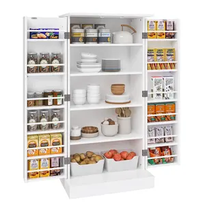 1pc Storage Cabinet, 47'' Large Capacity Multi-layer Storage Cabinet, Pantry Cabinet With Doors And Adjustable Shelves, Freestanding Pantry Cabinet, For Kitchen, Dining Room, Living Room And Garage, Home Organizers And Storage, Home Accessories