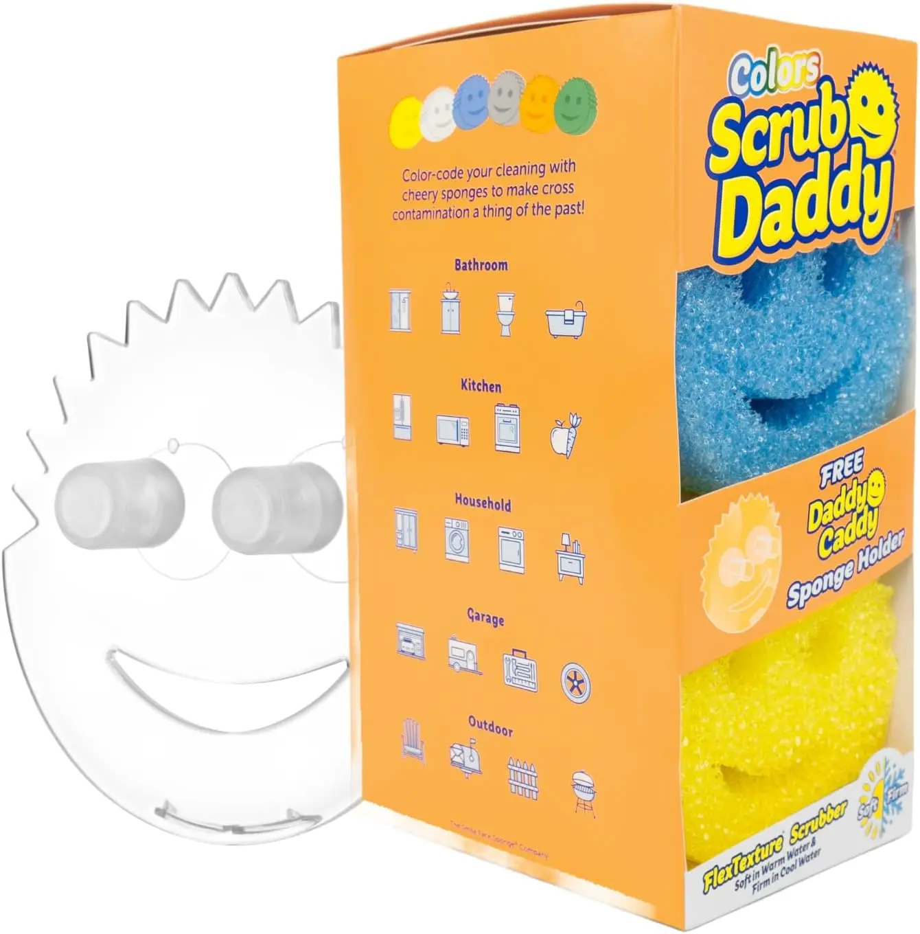 Scrub Daddy Kitchen Sponge Set - 6 BPA-Free Polymer Foam Scrubbers, 1 Daddy Caddy Soap Holder, Stain-Resistant, Odor-Resistant, Scratch-Free Multipurpose Cleaning Tools