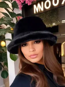 Outdoor Casual Series Solid Color Faux Fur Fisherman Hat, Soft Warm Material, Fashion Versatile Design, Fashion Matching Hat, Suitable for Fall Winter Outdoor Activities