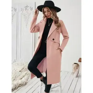 Elegant women’s long coat, classic simple lapel buttoned waistcoat, vintage fashion slimming warm outerwear, versatile winter jacket with long sleeves