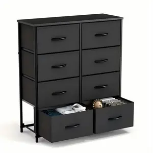 Tall Fabric Dresser with 8 Drawers, Wooden Top Storage Tower with Steel Frame for Closet, Nursery, Entryway, Kid's Room, Easy Assembly