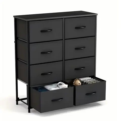 Tall Fabric Dresser with 8 Drawers, Wooden Top Storage Tower with Steel Frame for Closet, Nursery, Entryway, Kid's Room, Easy Assembly