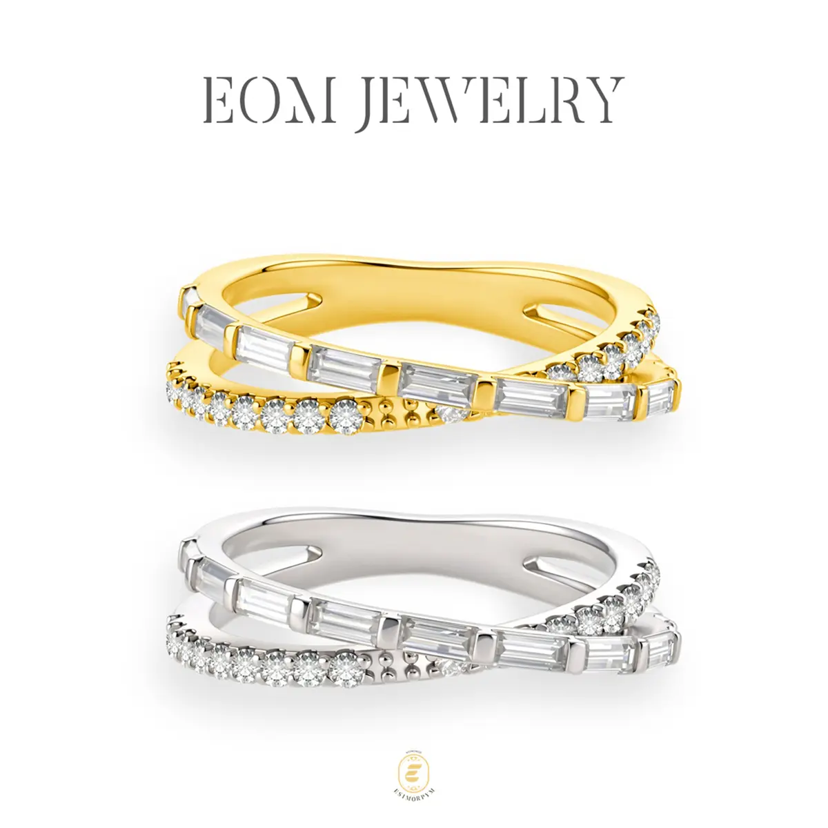 EOM 18K Gold Plated Moissanite Waterproof Starlight Ribbon Crossover Ring Silver-Plated Wedding Engagement Anniversary Valentine's Day Birthday Gift Daily Wear for Men Women