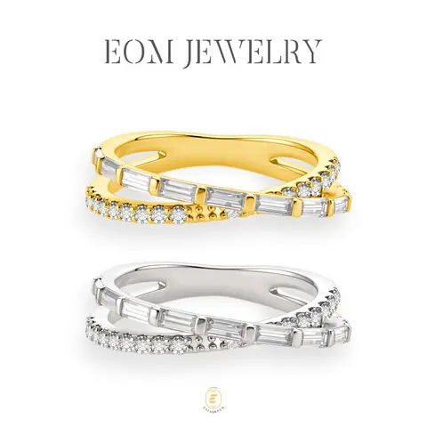 EOM 18K Gold Plated Moissanite Waterproof Starlight Ribbon Crossover Ring Silver-Plated Wedding Engagement Anniversary Valentine's Day Birthday Gift Daily Wear for Men Women