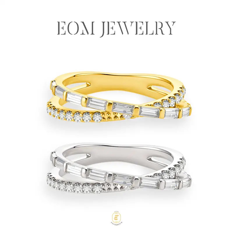 EOM 18K Gold Plated Moissanite Waterproof Starlight Ribbon Crossover Ring Silver-Plated Wedding Engagement Anniversary Valentine's Day Birthday Gift Daily Wear for Men Women