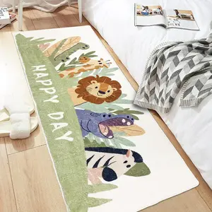 Runner Rug 5.3FT, Area Rug Play Mat for  Non Skid Washable  Throw Rugs Cute Cartoon Floor Carpet for Living Bedroom Study  Dorm 2'x5.3',Green
