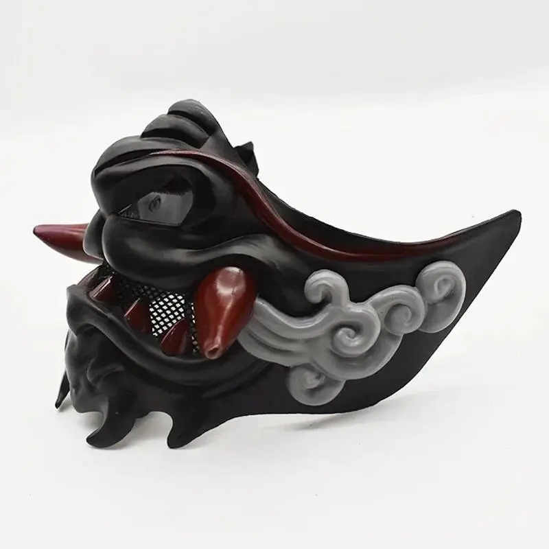 Halloween Japanese Samurai Oni Demon Prajna Plastic Mask, Party Costume Accessories, Horror Cosplay Prop for DIY & Leathercraft Projects