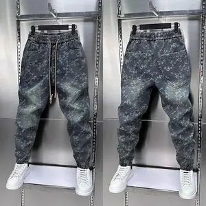 Jacquard American Classic Jeans Fashion Joints Harem Pants High Quality  Loose Harajuku Straight-Leg Trousers Men Clothing