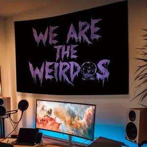 Elegant Purple Halloween Tapestry Wall Art - Soft Velvet Polyester with "WE ARE THE WEIRDOS" Dripping Text & Alien Design, Multiple Sizes, Ready to Hang Home Decor for Living Room, Bedroom, Office - Unique Valentine's Day Gift, Halloween Decor, Room Decor