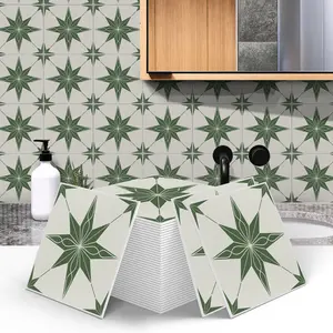 (12pcs/24pcs) Portuguese Art Peel & Stick Splash Guard Tile Stickers, 15cmx15cm PVC Wall Decals for Kitchen Bathroom Living Room TV Backdrop Decor