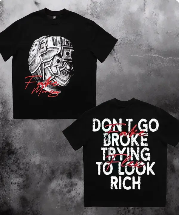 Front Back Don't Go Broke Trying To Look Rich Skull Cash Graphic Tee Summer Cool 100% Cotton Streetwear Hip Hop Casual Top Vintage Baggy