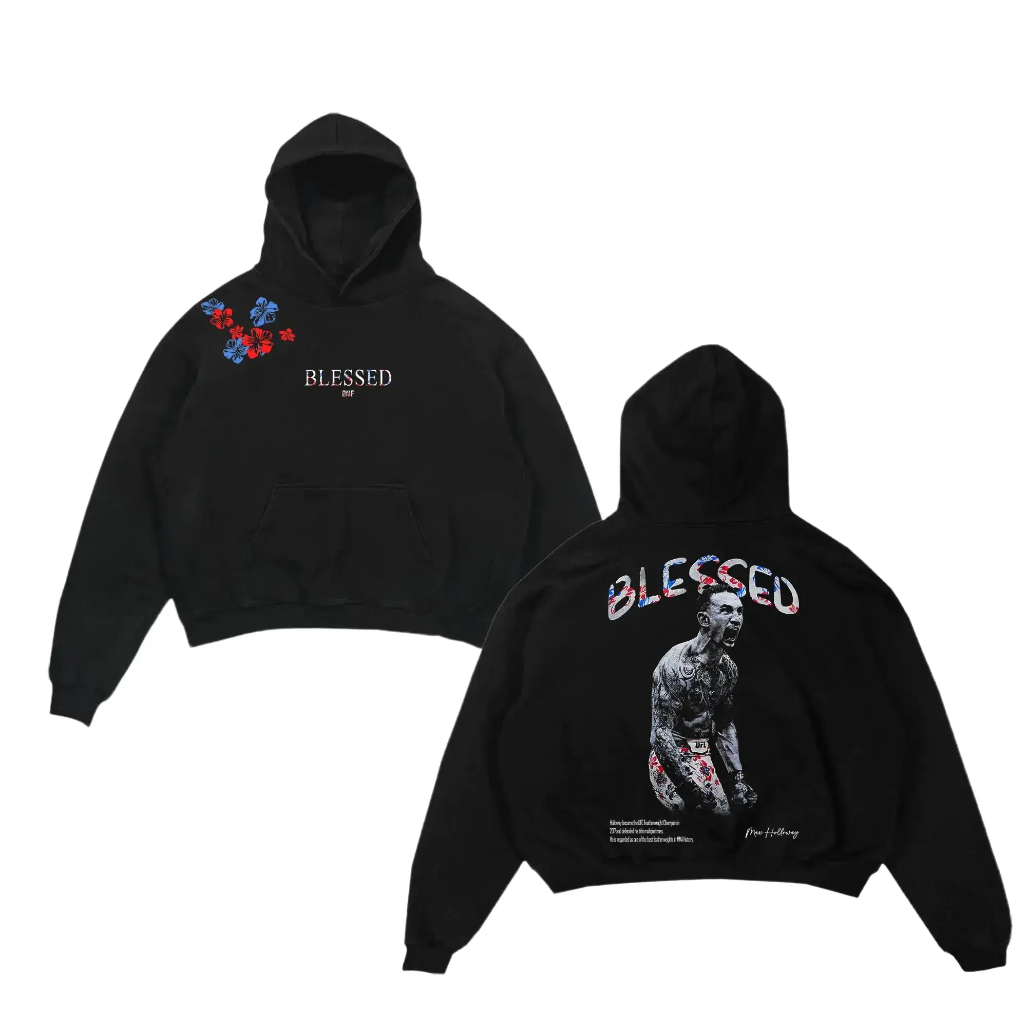 Men's Graphic Hoodie, Casual Long Sleeve Pullover Sweatshirt, Fighter Inspired Top for MMA Fans & Gym Wear, Tops, Sweatshirts