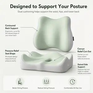 2-piece/1piece Lumbar Support Cushion, an integrated waist support cushion (including hip support and chair cover), ergonomically designed seat cushion, Padded seat cushion, suitable for prolonged office sitting, provides auxiliary support