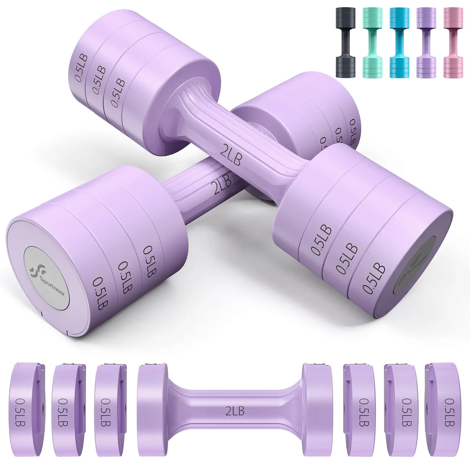 Adjustable Dumbbells Hand Weights Set:  5 Lb Dumbbell Set Of 2 Each 2lb 3lb 4lb 5lb Free Fast Adjust Weight 4 In 1 For Women Men Home Gym Exercise