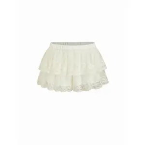 Cider Mesh Mid Rise Lace Tiered Mini Skirt