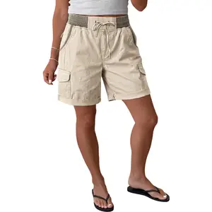 Flamingals Contrast Binding Roll Hem Flap Pocket Drawstring High Rise Bermuda Shorts Womenswear Stretchy 10.2" Inseam