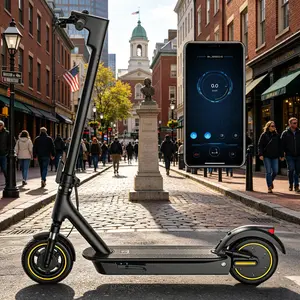 A Foldable Electric Scooter for Adults 8.5/10/14" Solid Tires 350W/500W Up to 24 Miles Long Range Safe Dual Braking & App Control
