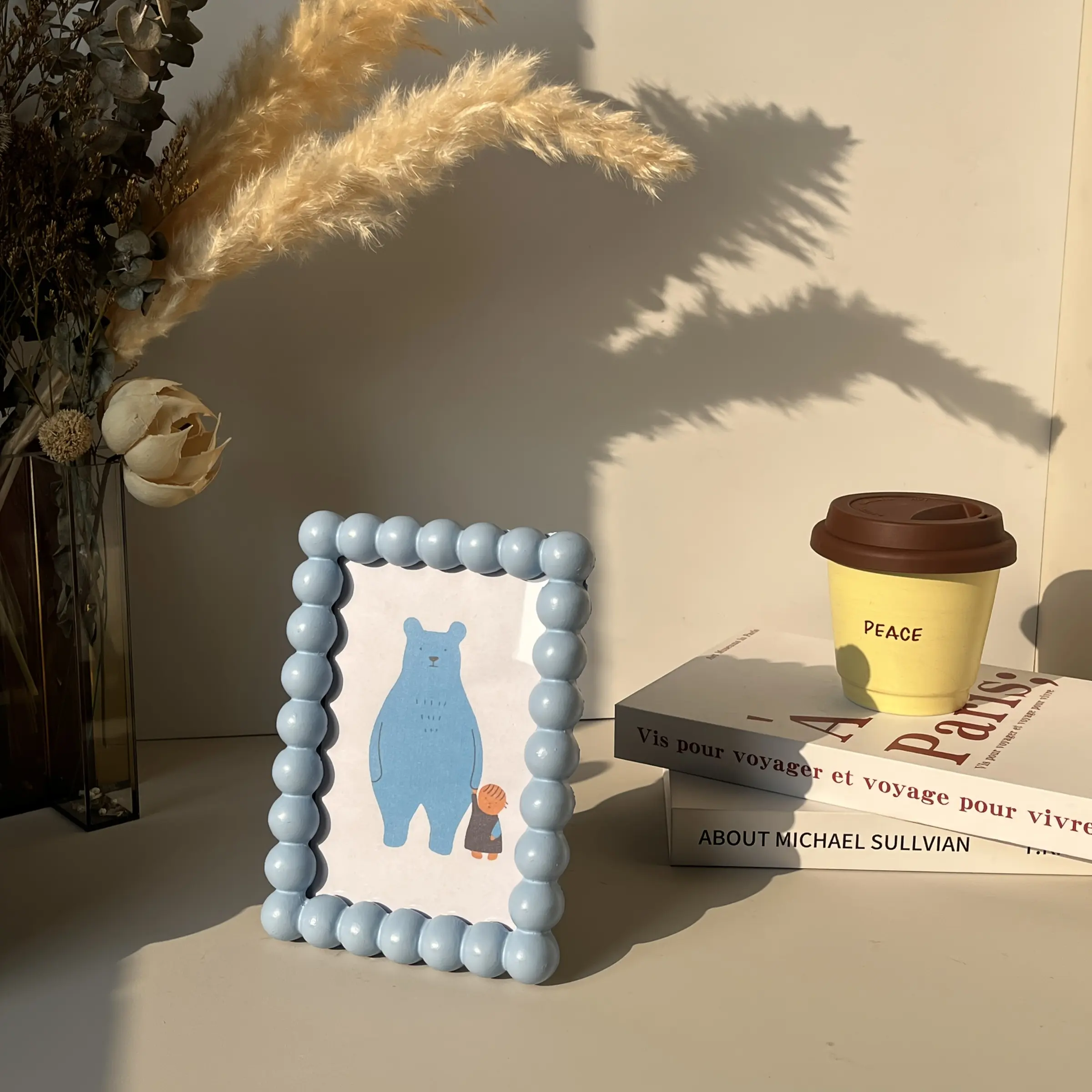 Plastic Beaded Photo Frame, Modern frames, Modern Minimalist Ins Style Decor, Dual Desktop & Wall Mount Design, Fashion Picture Holder, 6 Inch Family Photo Display Stand, Creative Home Ornament for home and daily aesthetic decoration, Durable Frame