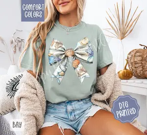 Shell Bow Comfort Colors Tshirt, Cute Summer Tee, Girly Beach Shirt