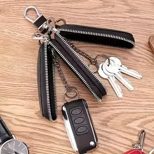 PU Keychain Bag with Dual Zippers, Spacious Design for Car Keys, Car Key Holder, Suitable for All Genders, Durable & Stylish Accessory