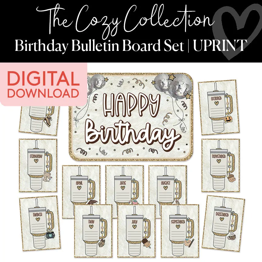 Printable Neutral Classroom Birthday Bulletin Board Set | Cozy Collection