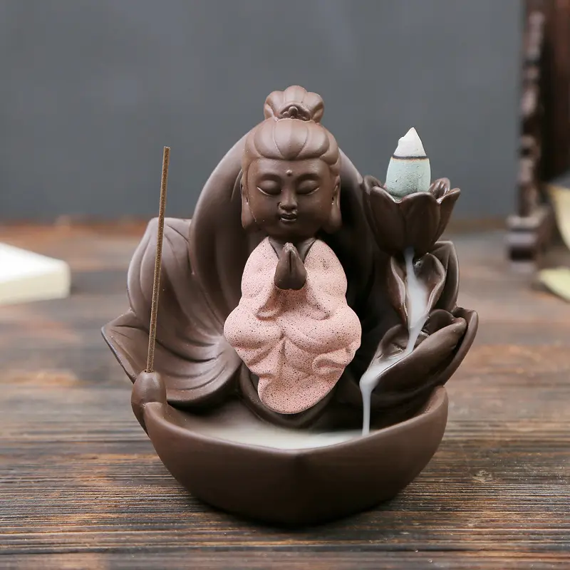 1pc, Home Ornament Lotus Base Guanyin Backfolw Incense Burner Tathagata Censer Stick Incense Holder