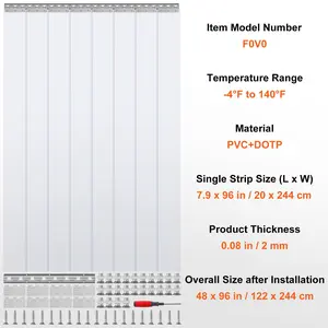 VEVOR Strip Curtain, 96 Heightx 48 Width, 0.08 Thickness, 8PCS Clear PVC Strip Door Curtain, Freezer Curtain, Plastic Door Strips for Walk in Freezers, Coolers Warehouse Doors, with 50 Overlap