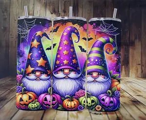 20oz Double Wall Tumbler Cup -Halloween Gnomes with Pumpkins Cup- Perfect for Your Beverages