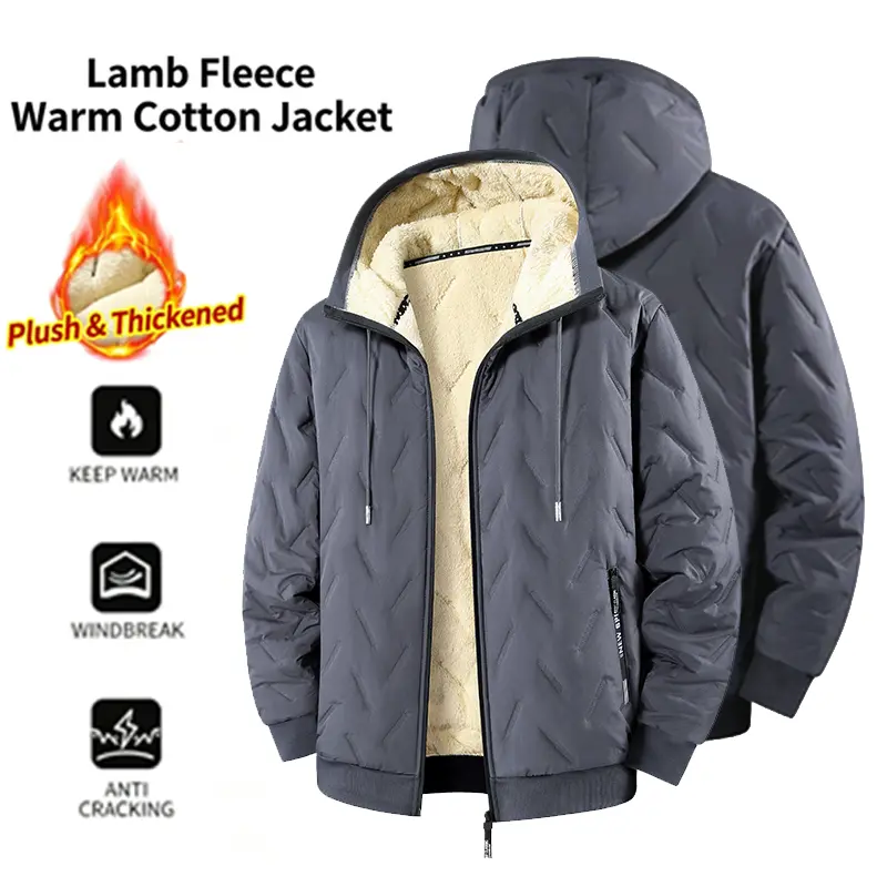 Men’s winter thick fleece hooded jacket, unisex multifunctional hooded jacket, windproof, waterproof, warm zip-up outerwear for cold weather with a loose fit, available in 4 colors, suitable for everyday outdoor wear in winter.