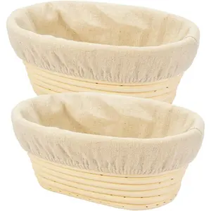 2 PCS 8 inch Oval Long Banneton Brotform Bread Dough Proofing Rising Rattan Basket & Liner for Professional & Home Bakers