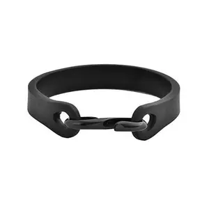 Geoffrey Beene Men's Stainless Steel and Leather Hook Closure Bracelet