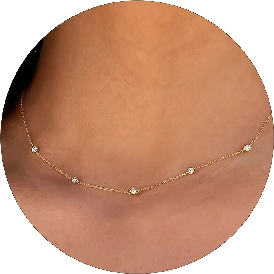 CZ Chain Necklace for Women, Trendy Solitaire Choker, Fashion Jewelry for Parties and Birthday Gifts for Her, Fashion Jewelry Party, Chain Choker, Birthday Gifts Ideas, Fashion Jewelry Accessories, Short