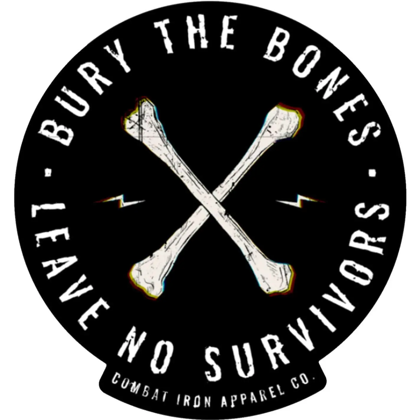 COMBAT IRON "Bury the Bones - Leave No Survivors" 3.75x4" Vinyl PVC Self Adhesive Decorative Decal, Home Decor Supplies, Fearsome Graphic, Stickable on Any Dry Surface, Vibrant B/W Print
