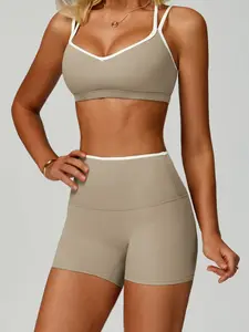 Women's Elastic Yoga Sports Bras & Short Pants Set, Athletic Sports Clothing, Gym Outfits, Sleeveless Running Backless Gym Shorts, Sporty High Waist All Seasons, Sportswear Set