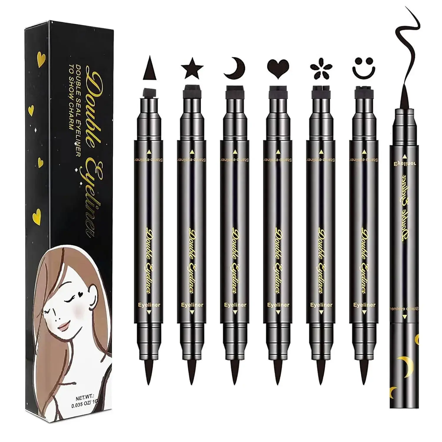 6Pcs Double-Side Eyeliner Stamp Pen | Waterproof Long Lasting Makeup Stencils Triangle Star Moon #EyelinerStamp #MakeupTools #WaterproofEyeliner