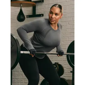 GLOWMODE Plus Size Second-Skin Seamless  Warmup Sweat-Wicking Fitted Crew Neck Long Sleeve Hip Length Top Medium Impact Training Running Workout  Outdoors Daily Active Wear Spring Summer