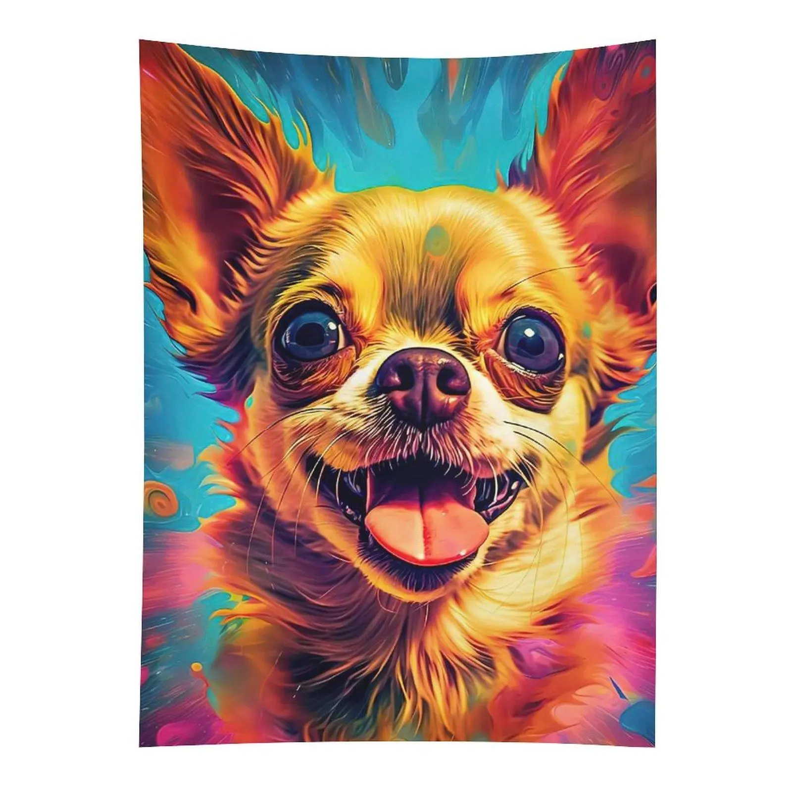 Colorful Psychedelic Chihuahua Portrait Tapestry - Dog-Themed Wall Hanging, Home Decor for Room Decoration