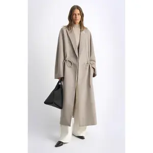 "Desert Heart" Women's Original Color Peaked Lapel Drawstring Mid-Length Wool Coat Classic Loose Fit Australian Wool Fabric Elegant Jackets with Raglan Sleeves for Autumn Casual Wear