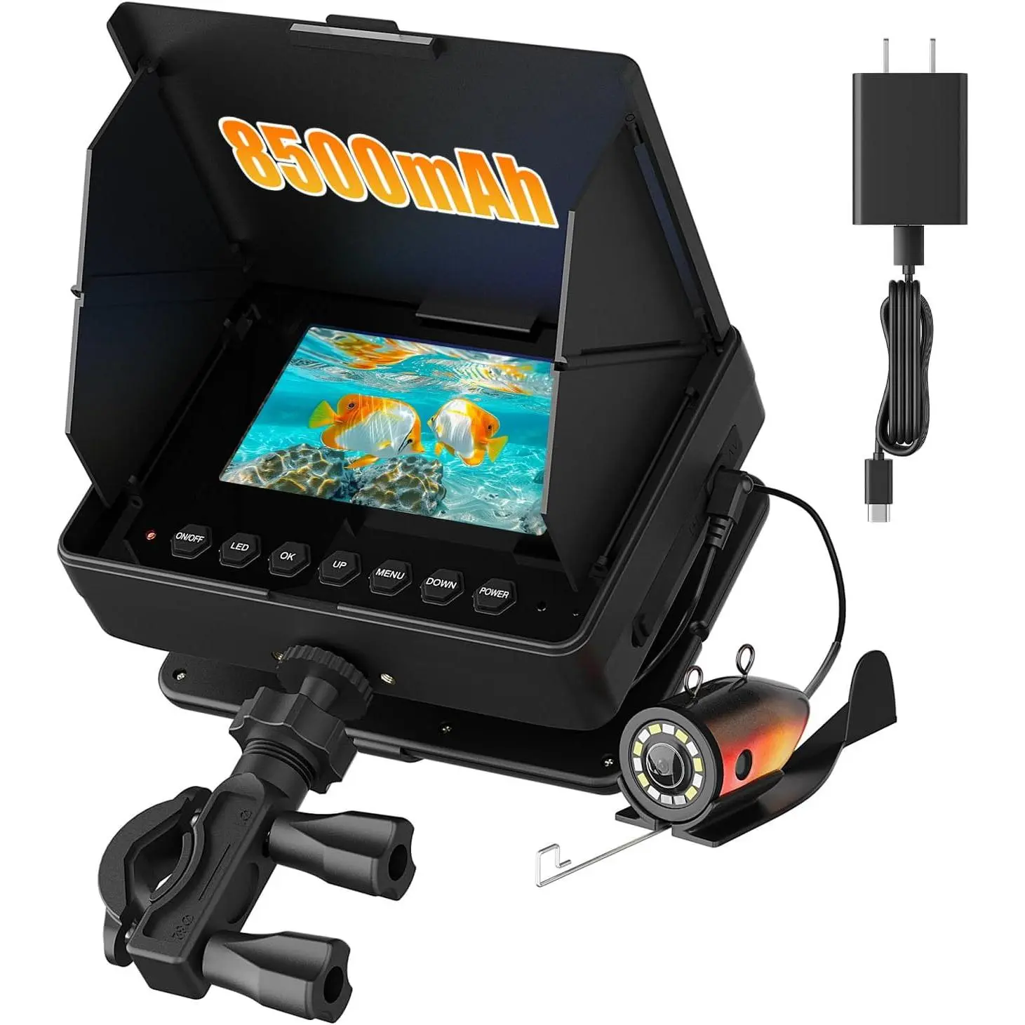 Underwater Fishing Camera, 4.3" HD 1200TVL Fish Finder Camera with 98ft Cable, 8500mAh Battery, 3X Zoom, 6 White & 6 IR LEDs  Ice Fishing, Sea & River, Portable Video Aquarium Camera(Easy to Use)
