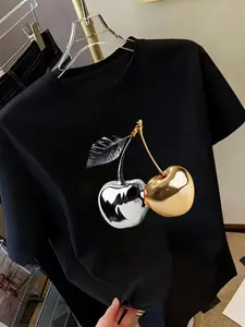 Gold Silver Cherry Tee - Pop Art Shirt, Optical Illusion Top, Designer Inspired Streetwear,Unisex - Personalized Short-Sleeved T-Shirt - Suitable for All Seasons - Ideal for Travel.