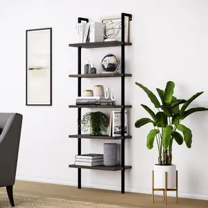 5-Shelf Ladder Bookshelf Nutmeg Matte Black