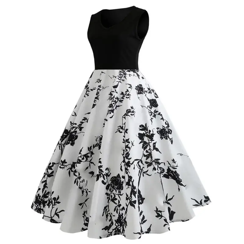 Floral Flower Lemon Print Rockabilly Pin Up Skater Dress 2024 Summer Women  O Neck A Line Retro 50s 60s Vintage Dress Tunic Casual Polyester Womenswear  Evening Sleeve Formal High Waisted Sleeveless -