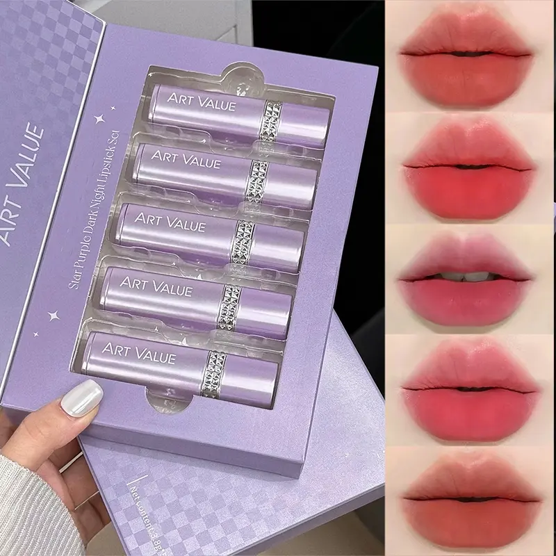Star Purple Dark Night Lipstick Set Velvet Matte Smooth Apply Easy to Color Natural Makeup Effect